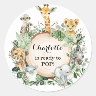 Greenery Safari Jungle Wild Animals Baby Shower Classic Round Sticker