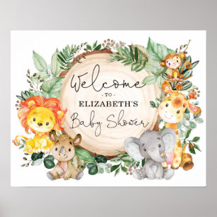Greenery Safari Jungle Wild Animals Baby Welcome Poster
