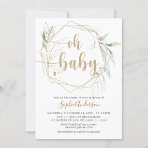 Greenery Sage and Gold Oh Baby Baby Shower Invitation