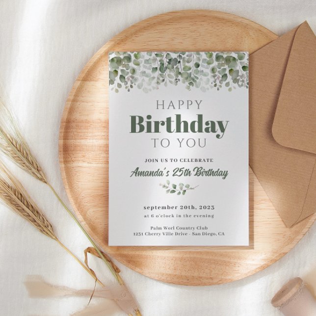 Greenery Sage Green Birthday Party Invitation (Creator Uploaded)