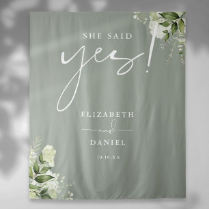 Greenery Sage Green Engagement Party Backdrop Tapestry