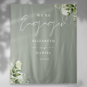 Greenery Sage Green Engagement Party Backdrop Tapestry