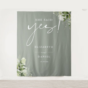 Greenery Sage Green Engagement Party Backdrop Tapestry