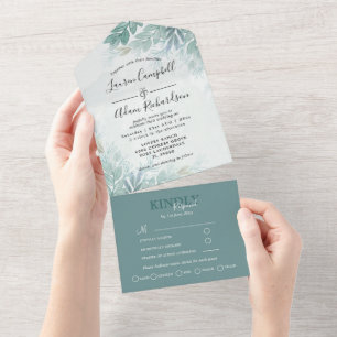 Greenery Sage Green Watercolor Foliage Wedding All In One Invitation