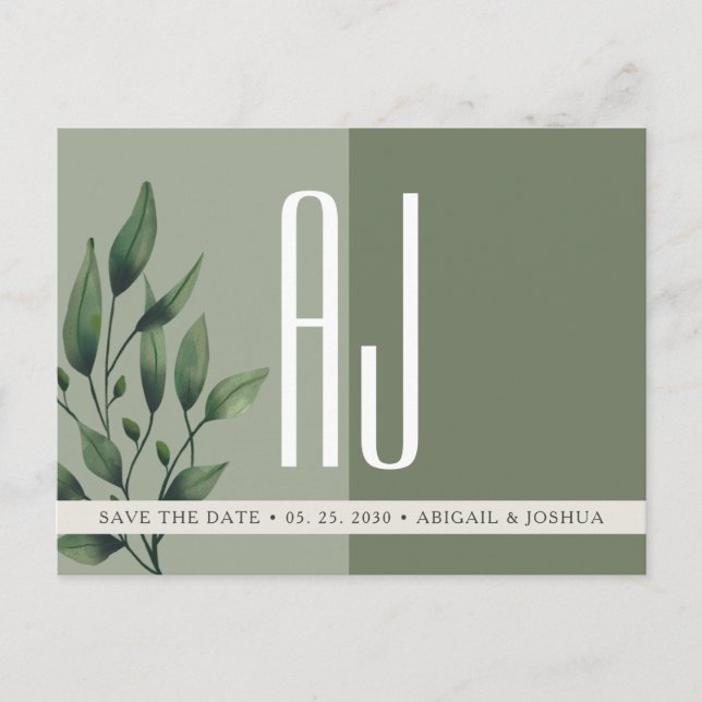 Greenery Sage Green Wedding Save The Date Announcement Postcard (Front)