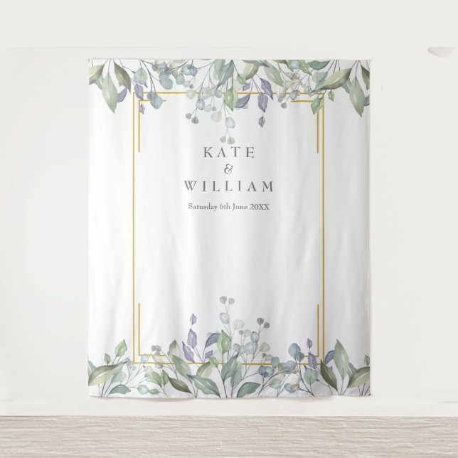 Greenery Sage Lilac Wedding Photo Booth Backdrop Tapestry (Front)