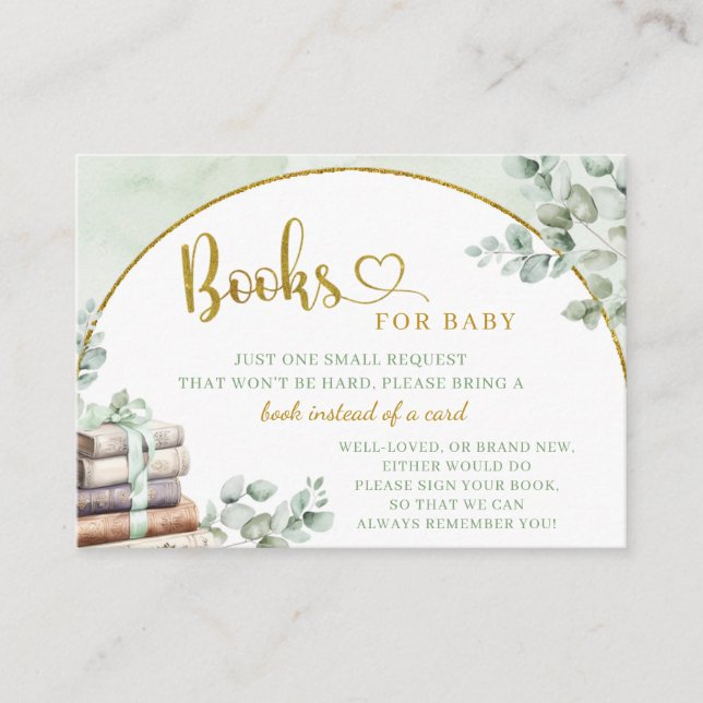 Greenery Sage Storybook Baby Shower Book For Baby Enclosure Card (Front)