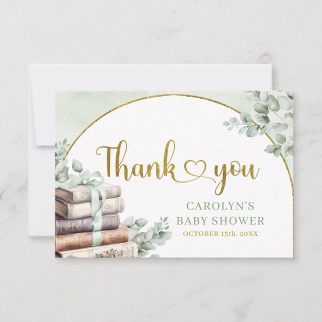 Greenery Sage Storybook Baby Shower Thank You Card (Front)