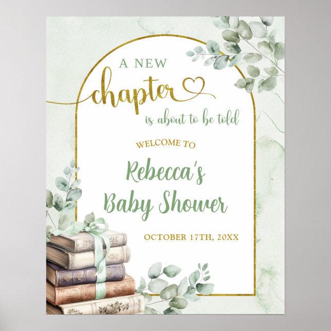 Greenery Sage Storybook Baby Shower Welcome Sign (Front)