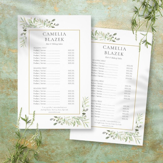 Greenery Salon 2 Sided Service Menu Price List (Greenery Salon 2 Sided Service Menu Price List Flyer)