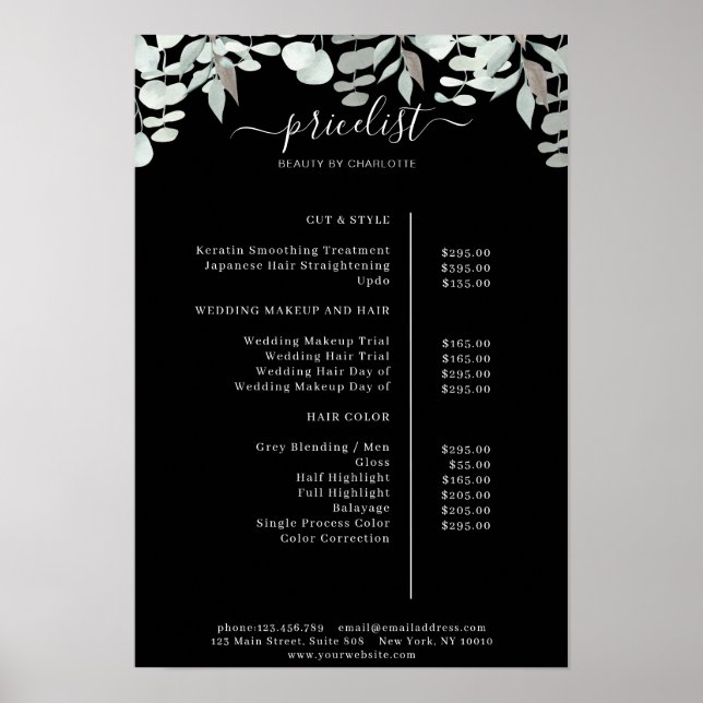 Greenery Salon Price List Poster (Front)