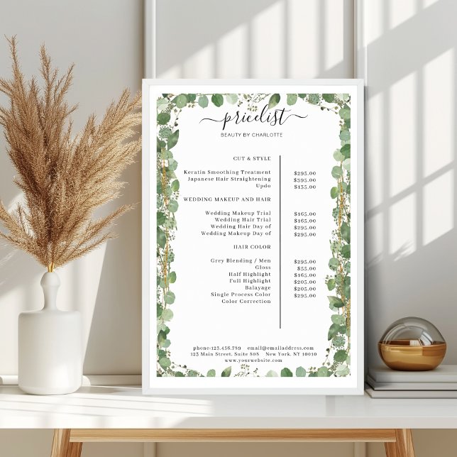 Greenery Salon Price List Poster (Greenery Salon Price List Poster)