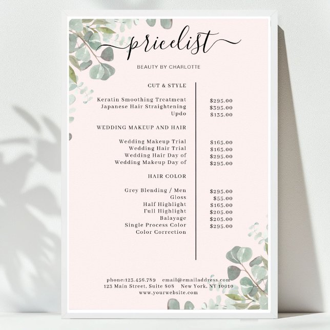 Greenery Salon Price List Poster (Greenery Salon Price List Poster)