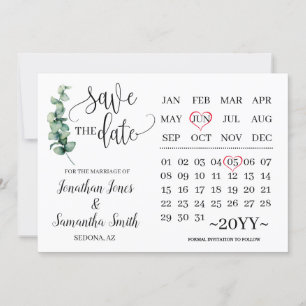 Greenery save the date calendar minimalist wedding invitation