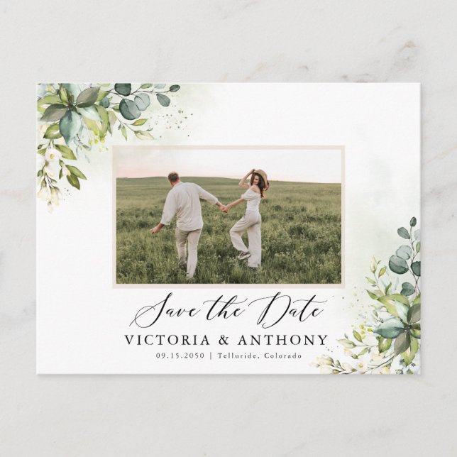 Greenery Save The Date Postcard (Front)