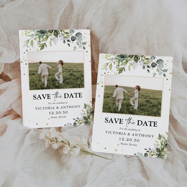 Greenery Save The Date with Photo Card (Creator Uploaded)