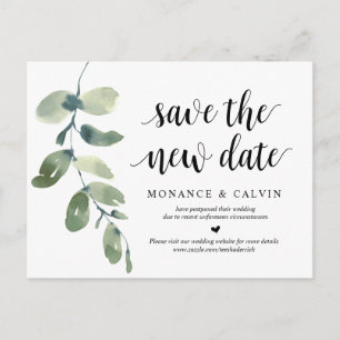 Greenery, Save the New Date, Wedding Postponed Postcard