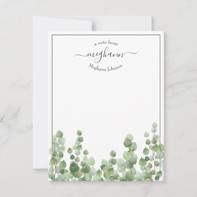Greenery Script | From The Desk Of Note Card (Front)