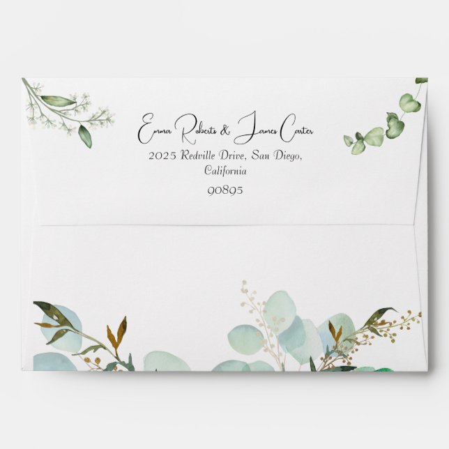 Greenery Script Minimal Wedding Envelope (Back (Top Flap))