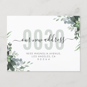 Greenery Script Our New Address We've Moved Moving Announcement Postcard