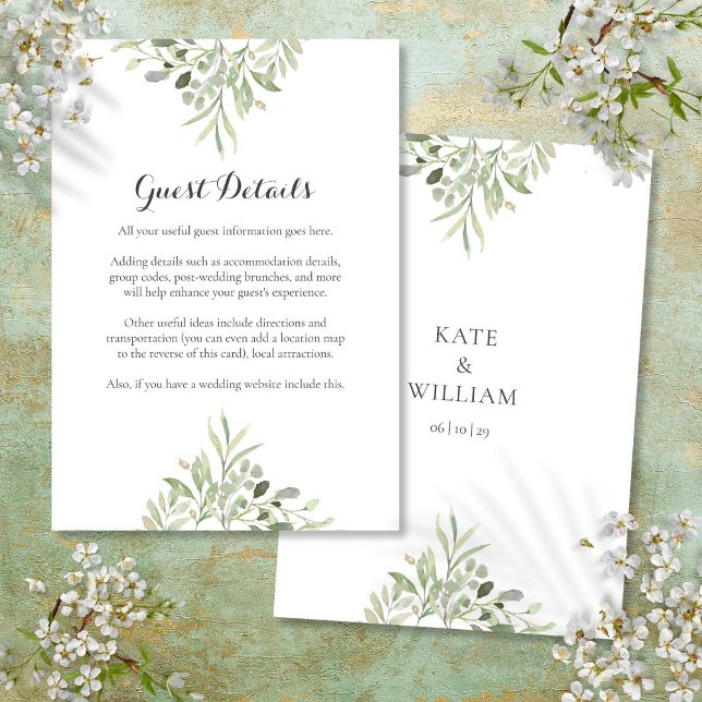 Greenery Script Wedding Accommodation Details Enclosure Card (Creator Uploaded)