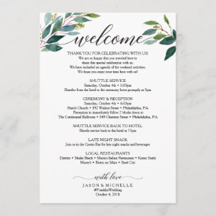 Greenery Script Wedding Itinerary Wedding Welcome Programme