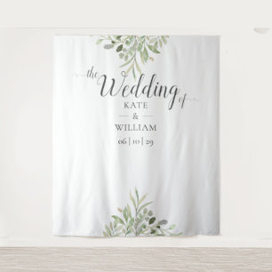 Greenery Script Wedding Photo Booth Backdrop Tapestry