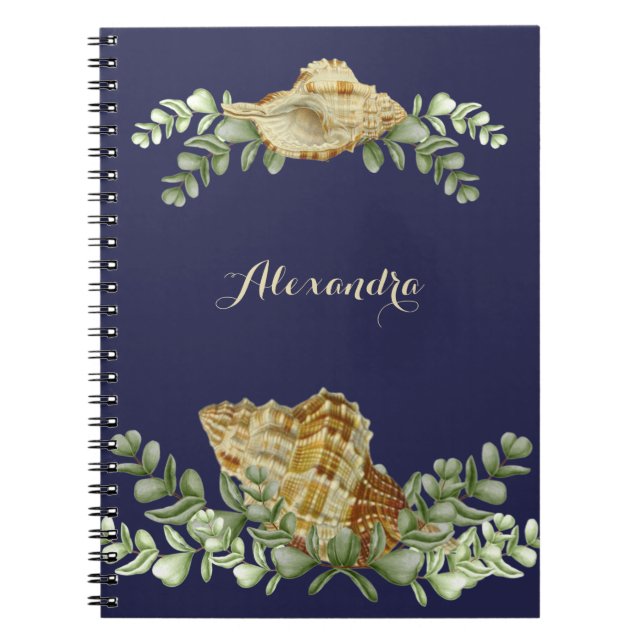 Greenery Seashell Nautical Cream Shells Coastal Notebook (Front)