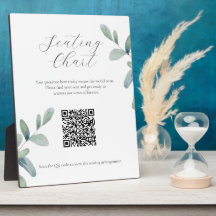 Greenery Seating Chart Sign with QR Code Plaque