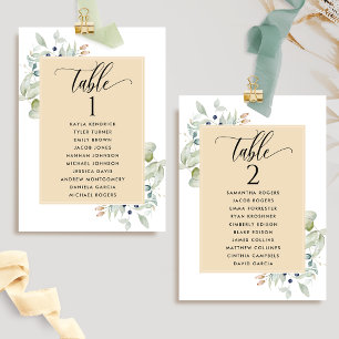 Greenery, Seating Plan Cards w/ Guest Names, Tan