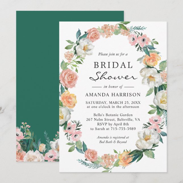 Greenery Secret Garden Floral Wreath Bridal Shower Invitation (Front/Back)