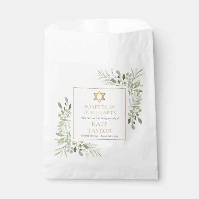 Greenery Seed Packet Jewish Funeral Memorial Favour Bags (Front)