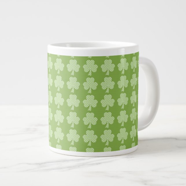 Greenery Shamrock Clover Polka dots Patrick's Day  Large Coffee Mug (Front Right)