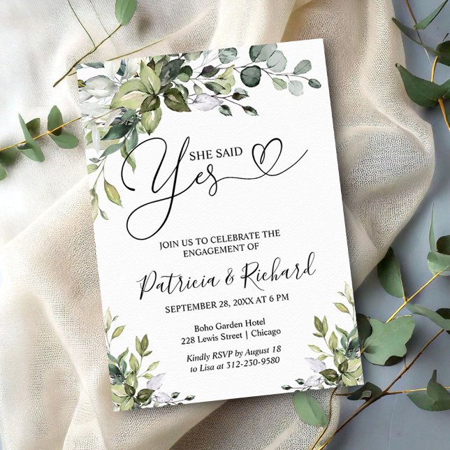 Greenery She Said Yes Engagement Party Invitation (Creator Uploaded)