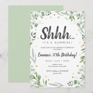 Greenery Shhh It's A Surrpise Birthday Adult Woman Invitation