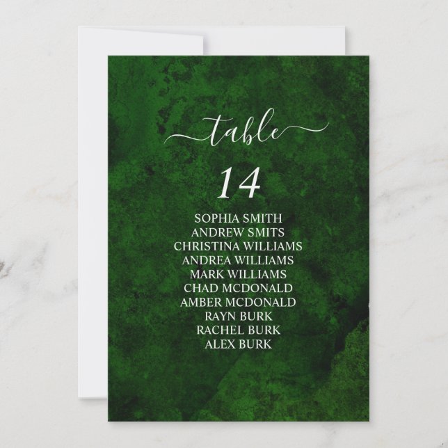 Greenery & Silver Calligraphy Seating Chart Cards (Front)