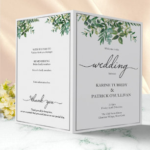 Greenery & silver wedding program, elegant font