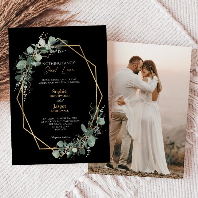 Greenery Simple Black Nothing Fancy Photo Wedding Invitation (Creator Uploaded)
