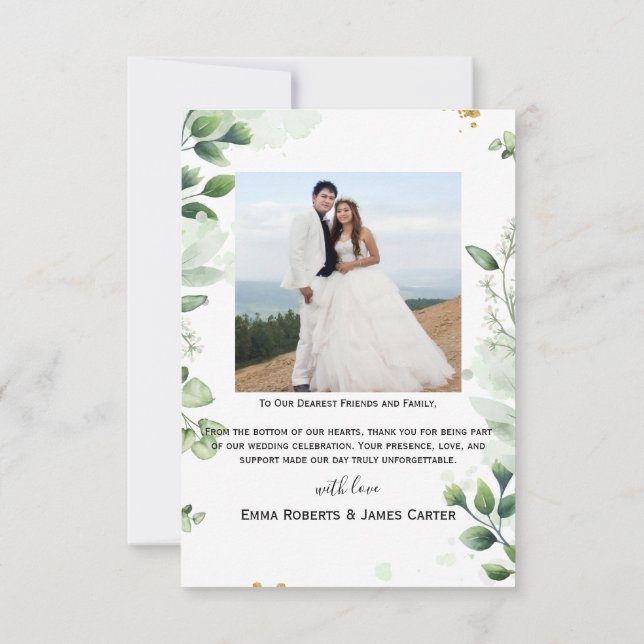 Greenery Simple Script Wedding Thank You Card (Back)