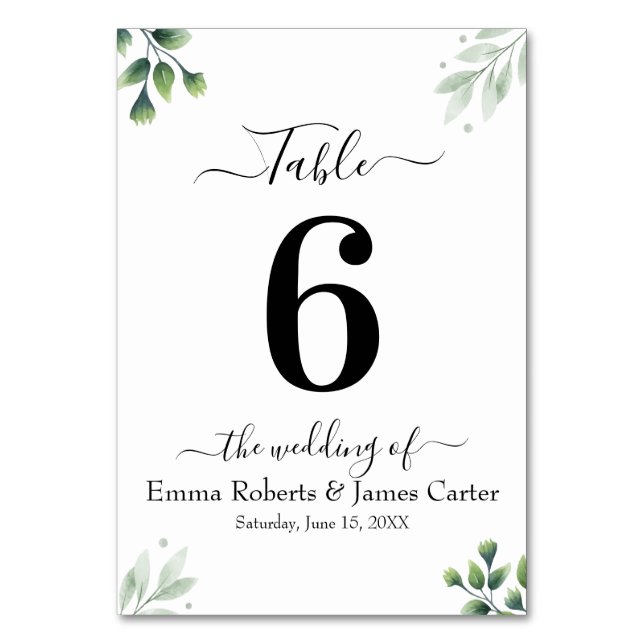 Greenery Simple Wedding Table Number (Front)