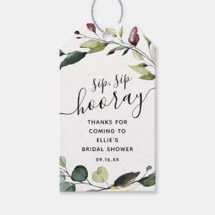 Greenery Sip Sip Hooray Bridal Shower Gift Tags