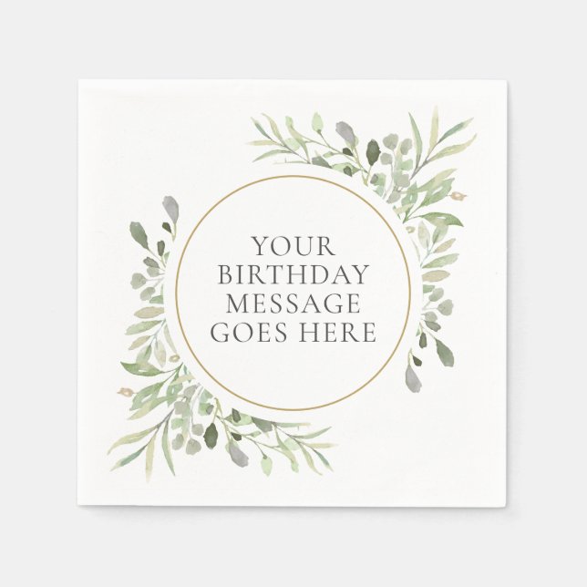 Greenery Soft Eucalyptus Foliage Leaves Birthday Napkin (Front)