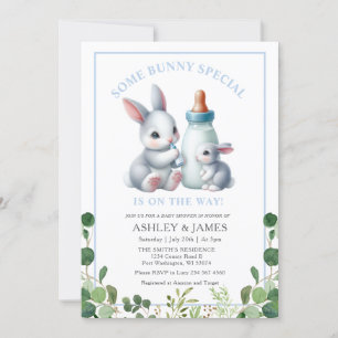 Greenery Some Bunny with Milk Baby Shower Invitation