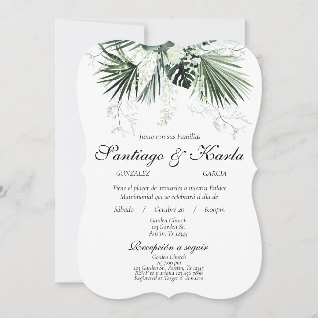 Greenery Spanish Wedding invitation (Front)