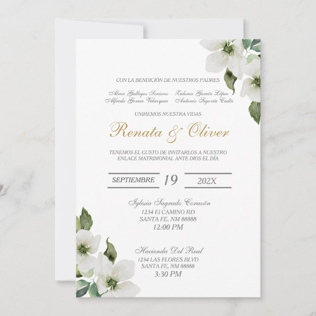 Greenery Spanish Wedding Invitation (Front)