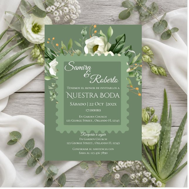 Greenery Spanish Wedding Invitation (Creator Uploaded)