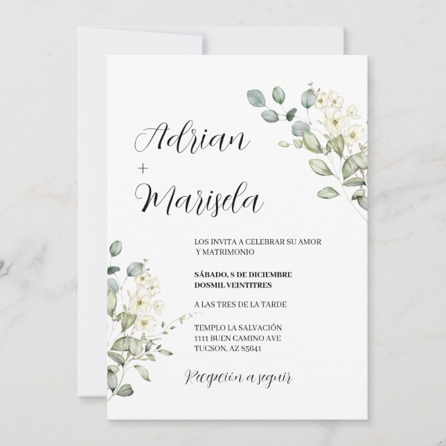 Greenery Spanish Wedding invitation (Front)