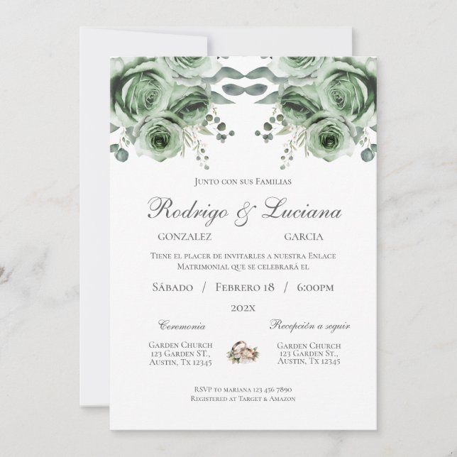 Greenery Spanish Wedding invitation (Front)