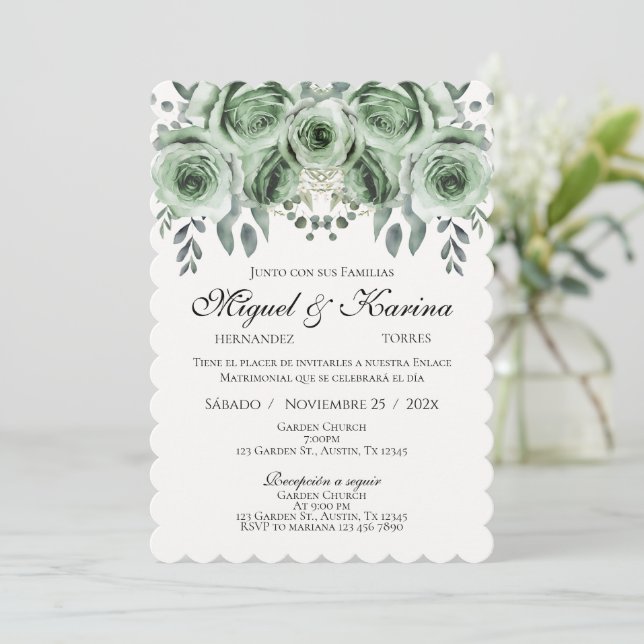 Greenery Spanish Wedding invitation (Standing Front)