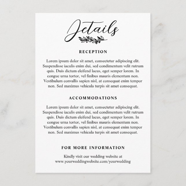 Greenery Sprig Elegant Wedding Details Enclosure Card (Front)